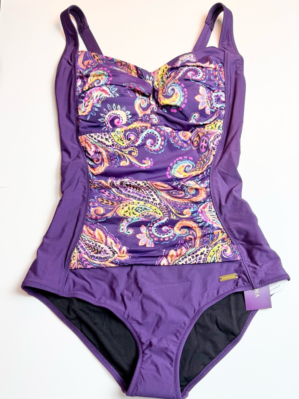 Purple Paisley Print Tummy Control One Piece Swimsuit